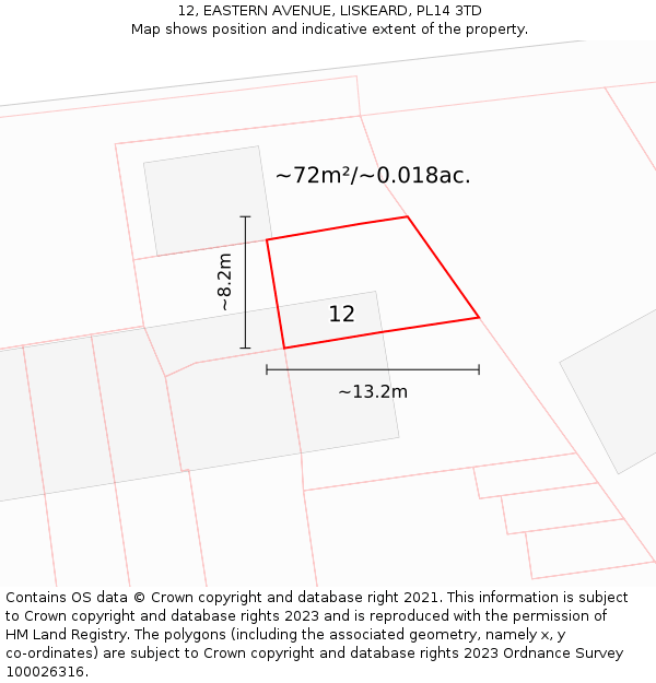 12, EASTERN AVENUE, LISKEARD, PL14 3TD: Plot and title map