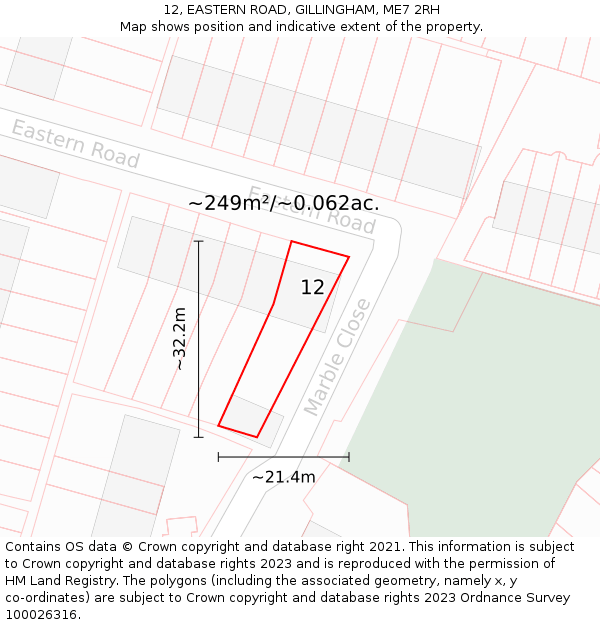 12, EASTERN ROAD, GILLINGHAM, ME7 2RH: Plot and title map