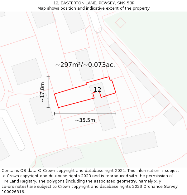 12, EASTERTON LANE, PEWSEY, SN9 5BP: Plot and title map