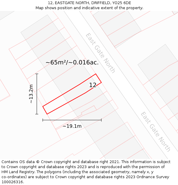 12, EASTGATE NORTH, DRIFFIELD, YO25 6DE: Plot and title map