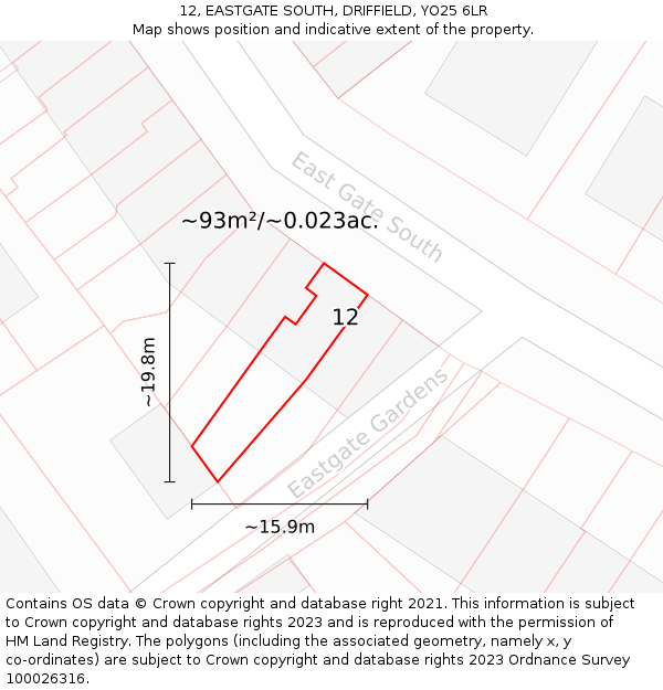 12, EASTGATE SOUTH, DRIFFIELD, YO25 6LR: Plot and title map