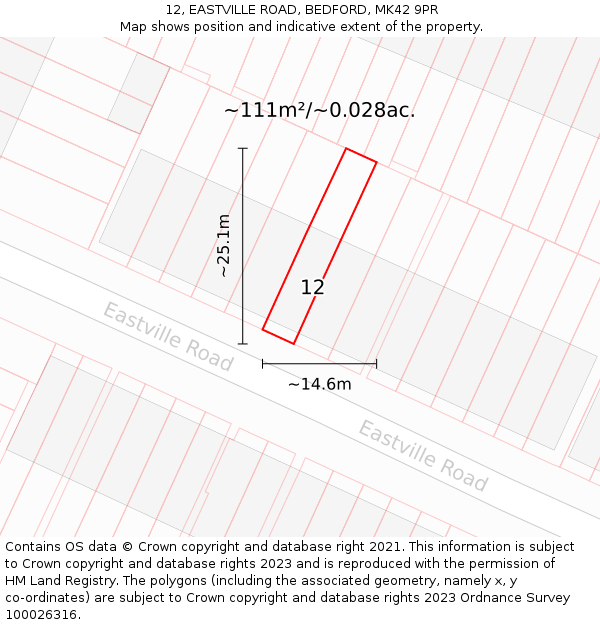 12, EASTVILLE ROAD, BEDFORD, MK42 9PR: Plot and title map