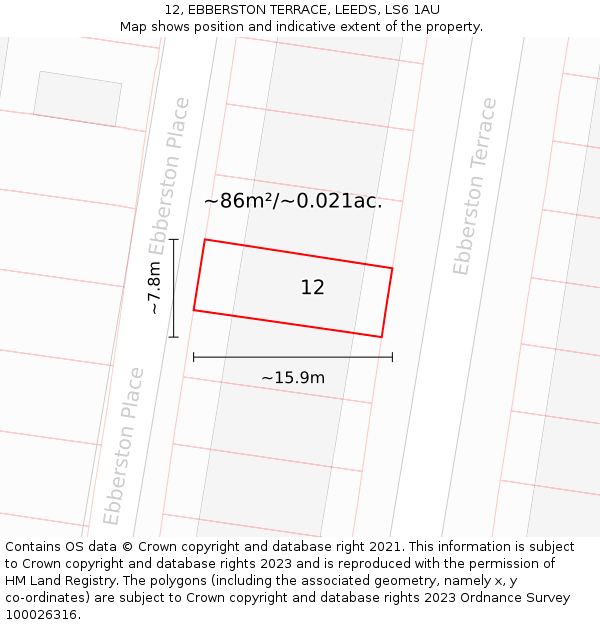 12, EBBERSTON TERRACE, LEEDS, LS6 1AU: Plot and title map