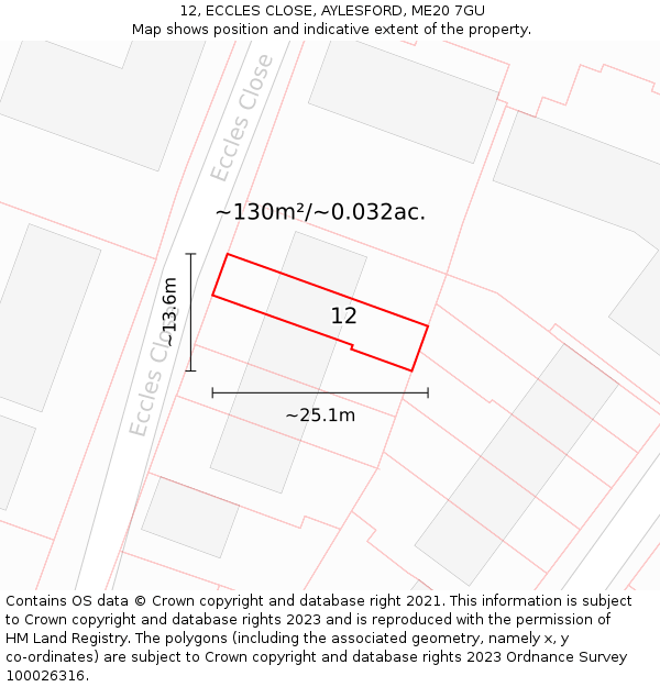 12, ECCLES CLOSE, AYLESFORD, ME20 7GU: Plot and title map
