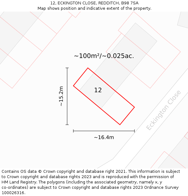 12, ECKINGTON CLOSE, REDDITCH, B98 7SA: Plot and title map