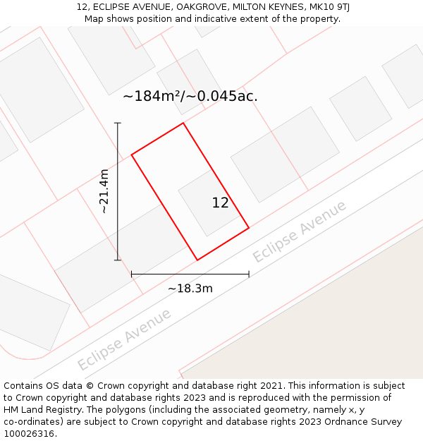 12, ECLIPSE AVENUE, OAKGROVE, MILTON KEYNES, MK10 9TJ: Plot and title map