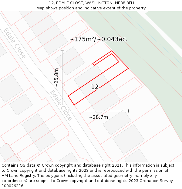 12, EDALE CLOSE, WASHINGTON, NE38 8FH: Plot and title map