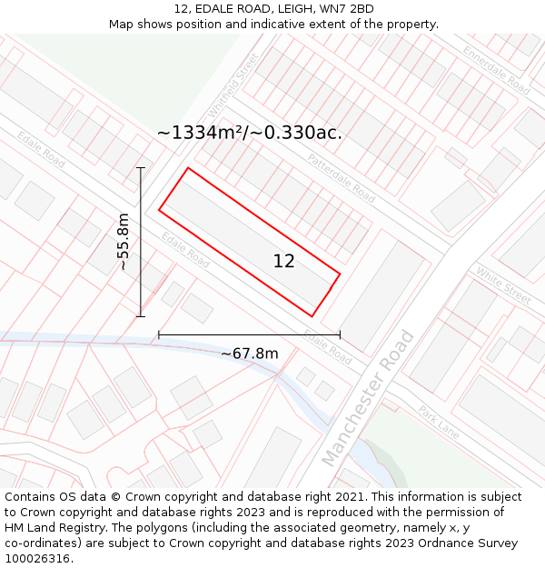 12, EDALE ROAD, LEIGH, WN7 2BD: Plot and title map
