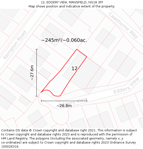 12, EDDERY VIEW, MANSFIELD, NG18 3FF: Plot and title map