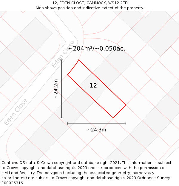 12, EDEN CLOSE, CANNOCK, WS12 2EB: Plot and title map