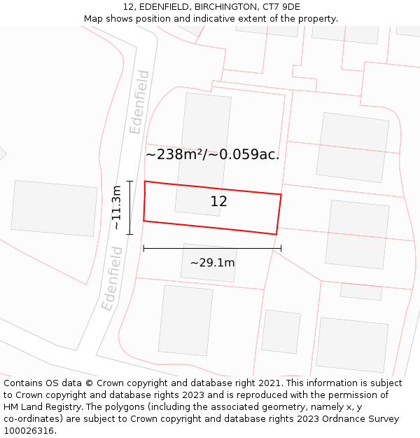 12, EDENFIELD, BIRCHINGTON, CT7 9DE: Plot and title map