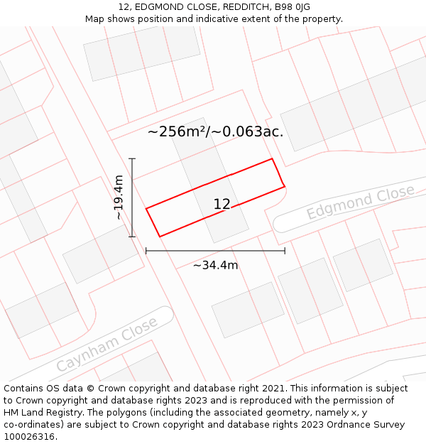 12, EDGMOND CLOSE, REDDITCH, B98 0JG: Plot and title map