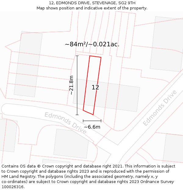 12, EDMONDS DRIVE, STEVENAGE, SG2 9TH: Plot and title map