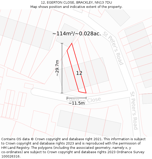 12, EGERTON CLOSE, BRACKLEY, NN13 7DU: Plot and title map