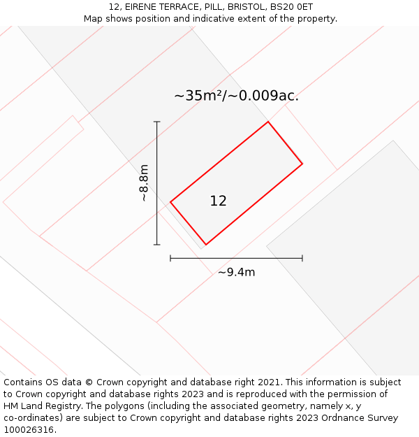 12, EIRENE TERRACE, PILL, BRISTOL, BS20 0ET: Plot and title map