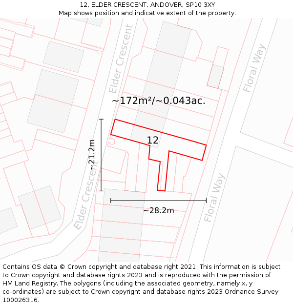 12, ELDER CRESCENT, ANDOVER, SP10 3XY: Plot and title map