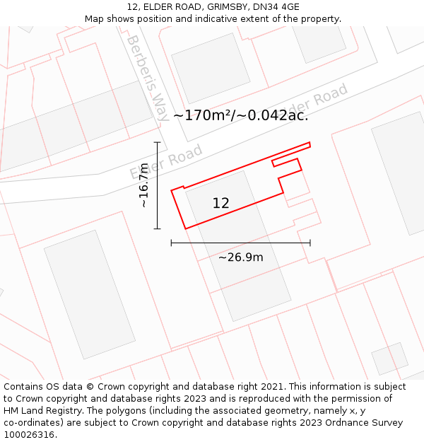 12, ELDER ROAD, GRIMSBY, DN34 4GE: Plot and title map