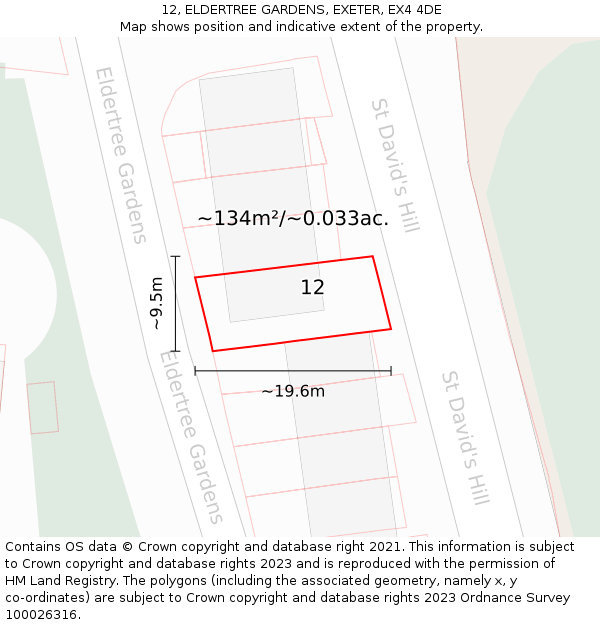 12, ELDERTREE GARDENS, EXETER, EX4 4DE: Plot and title map