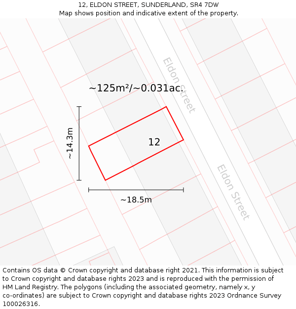 12, ELDON STREET, SUNDERLAND, SR4 7DW: Plot and title map
