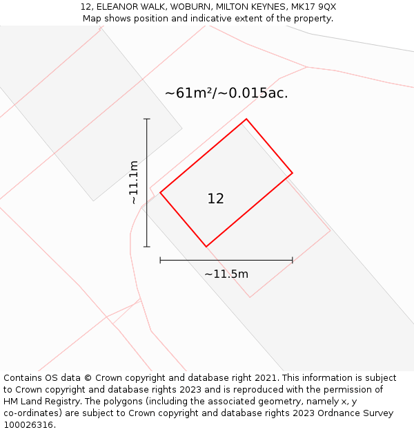 12, ELEANOR WALK, WOBURN, MILTON KEYNES, MK17 9QX: Plot and title map