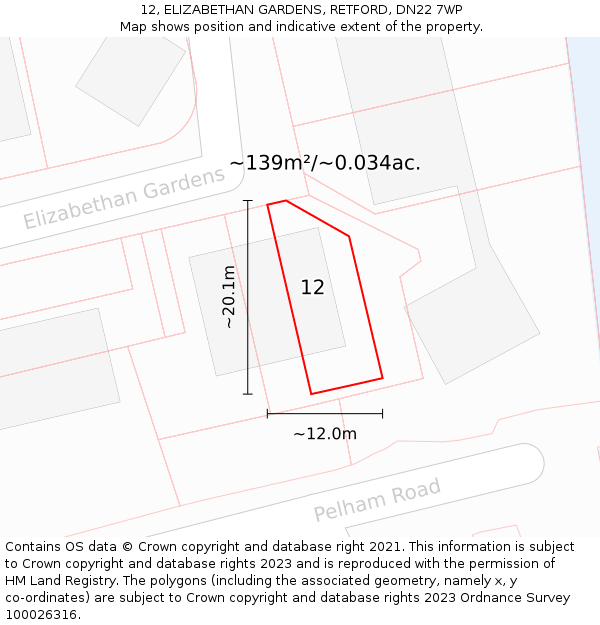 12, ELIZABETHAN GARDENS, RETFORD, DN22 7WP: Plot and title map