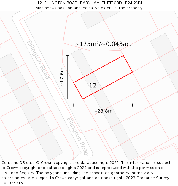 12, ELLINGTON ROAD, BARNHAM, THETFORD, IP24 2NN: Plot and title map