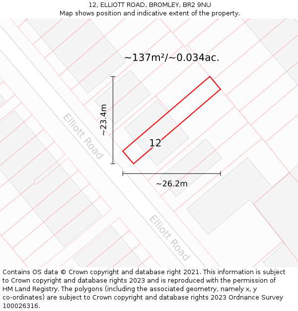 12, ELLIOTT ROAD, BROMLEY, BR2 9NU: Plot and title map
