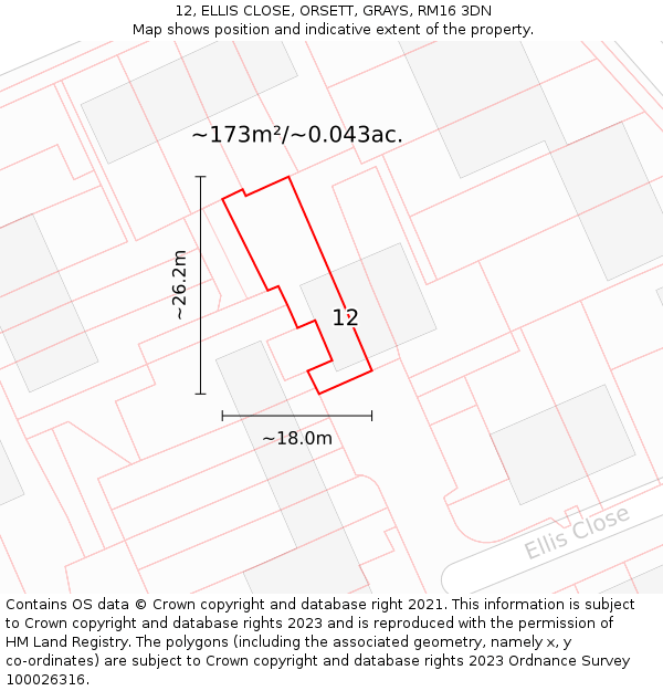 12, ELLIS CLOSE, ORSETT, GRAYS, RM16 3DN: Plot and title map