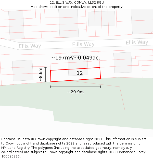 12, ELLIS WAY, CONWY, LL32 8GU: Plot and title map