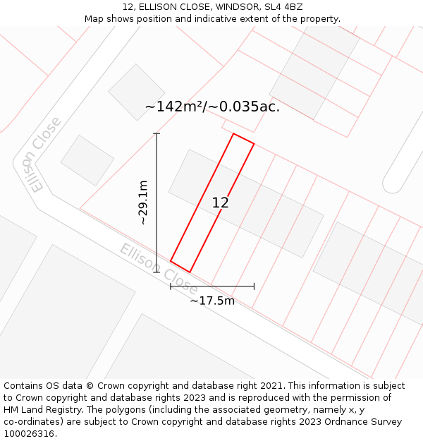 12, ELLISON CLOSE, WINDSOR, SL4 4BZ: Plot and title map