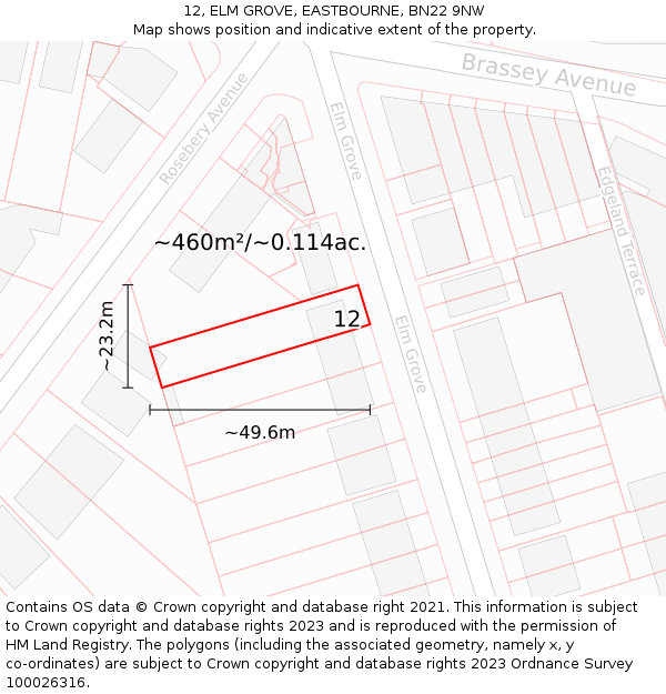 12, ELM GROVE, EASTBOURNE, BN22 9NW: Plot and title map