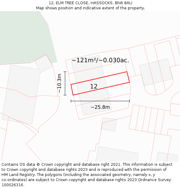 12, ELM TREE CLOSE, HASSOCKS, BN6 8AU: Plot and title map
