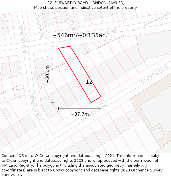 12, ELSWORTHY ROAD, LONDON, NW3 3DJ: Plot and title map