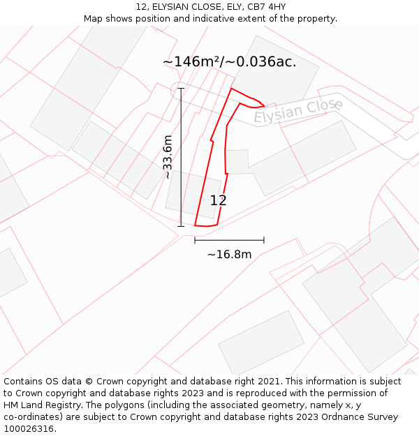 12, ELYSIAN CLOSE, ELY, CB7 4HY: Plot and title map