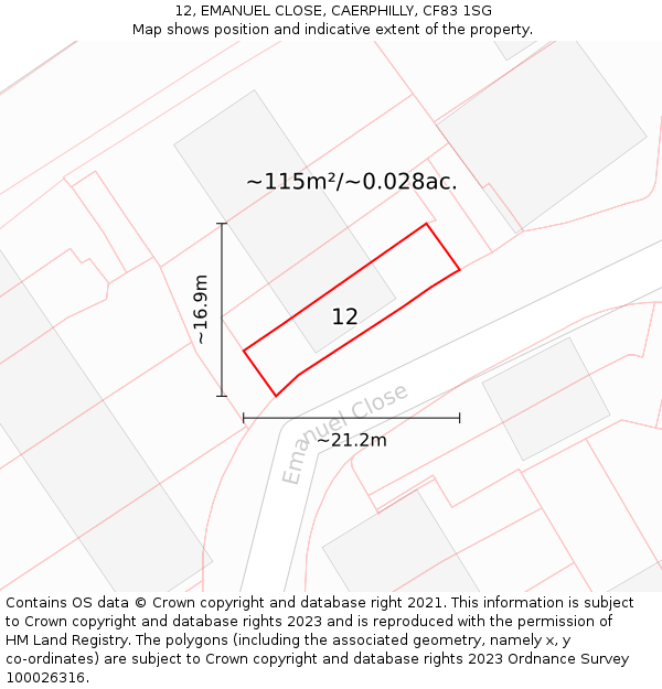 12, EMANUEL CLOSE, CAERPHILLY, CF83 1SG: Plot and title map