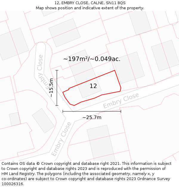 12, EMBRY CLOSE, CALNE, SN11 8QS: Plot and title map
