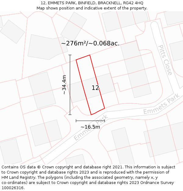 12, EMMETS PARK, BINFIELD, BRACKNELL, RG42 4HQ: Plot and title map