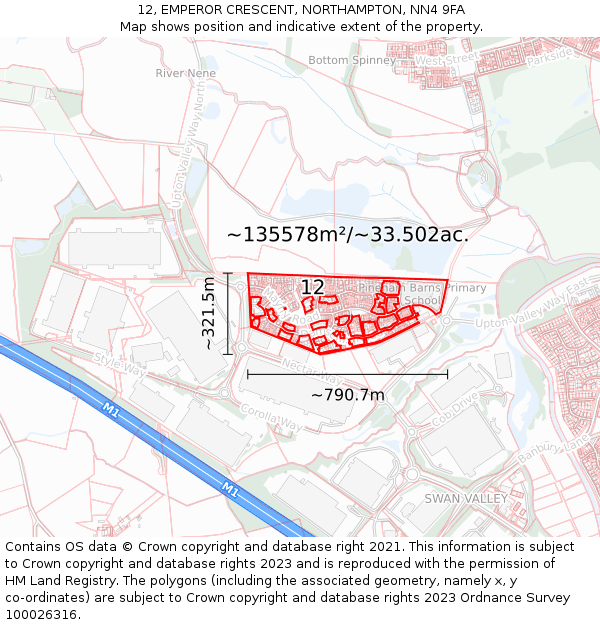 12, EMPEROR CRESCENT, NORTHAMPTON, NN4 9FA: Plot and title map
