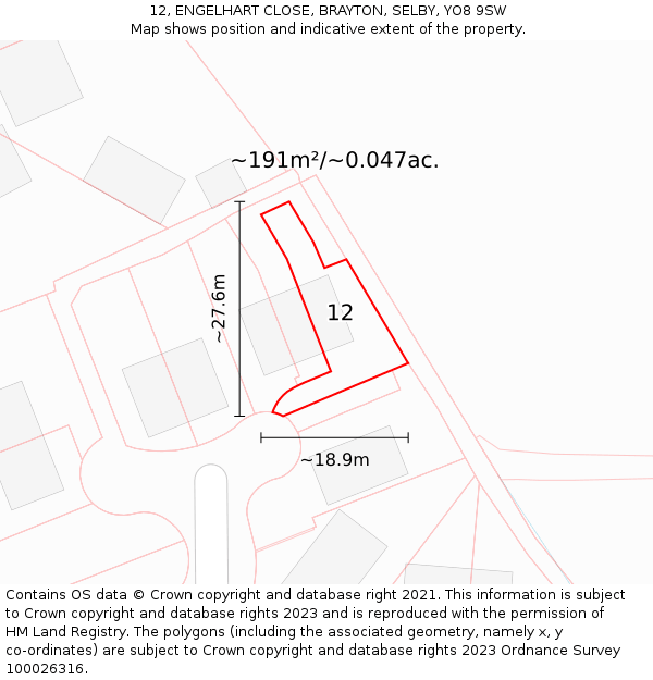 12, ENGELHART CLOSE, BRAYTON, SELBY, YO8 9SW: Plot and title map