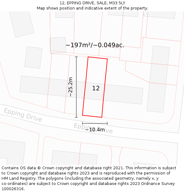 12, EPPING DRIVE, SALE, M33 5LY: Plot and title map