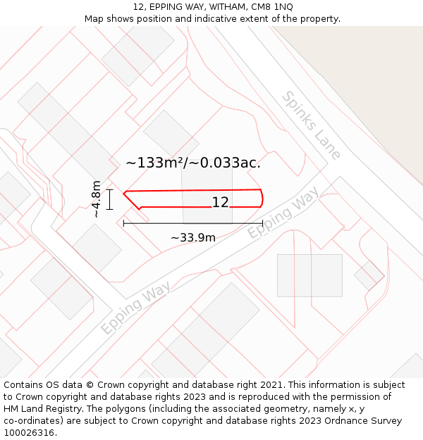 12, EPPING WAY, WITHAM, CM8 1NQ: Plot and title map