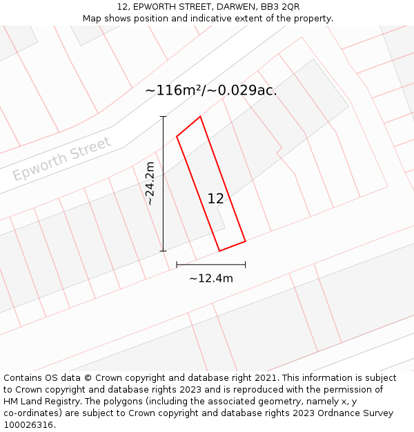 12, EPWORTH STREET, DARWEN, BB3 2QR: Plot and title map