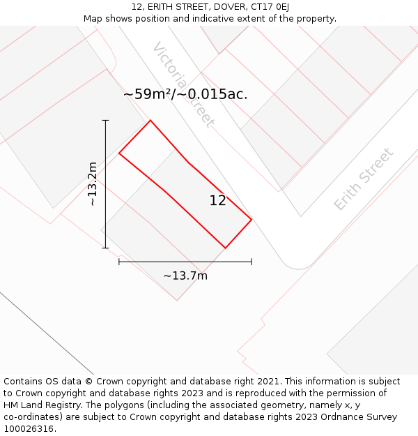 12, ERITH STREET, DOVER, CT17 0EJ: Plot and title map