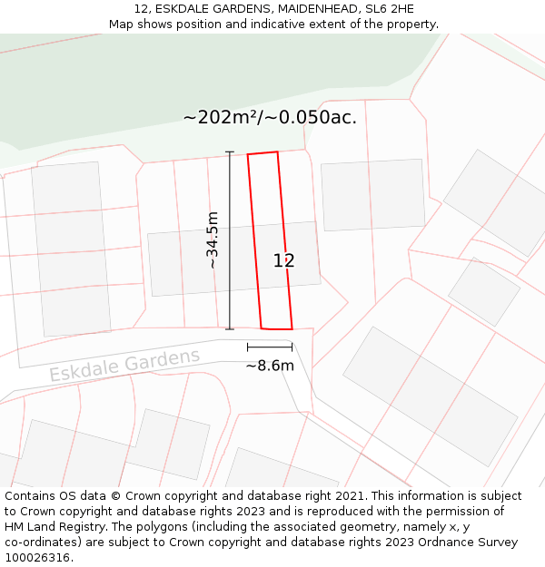 12, ESKDALE GARDENS, MAIDENHEAD, SL6 2HE: Plot and title map