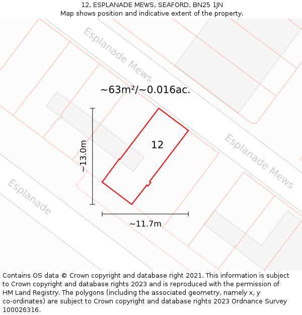 12, ESPLANADE MEWS, SEAFORD, BN25 1JN: Plot and title map
