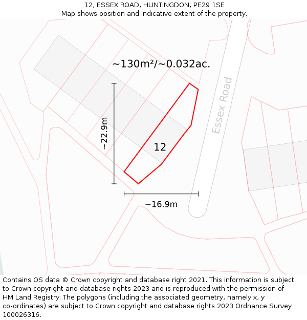 12, ESSEX ROAD, HUNTINGDON, PE29 1SE: Plot and title map