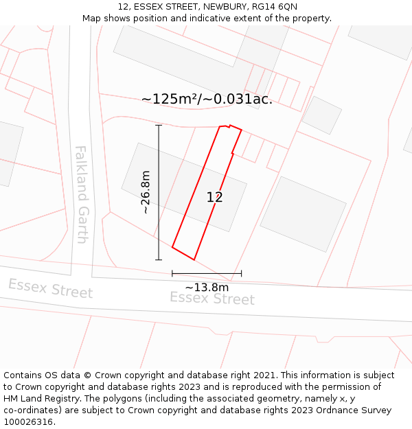12, ESSEX STREET, NEWBURY, RG14 6QN: Plot and title map