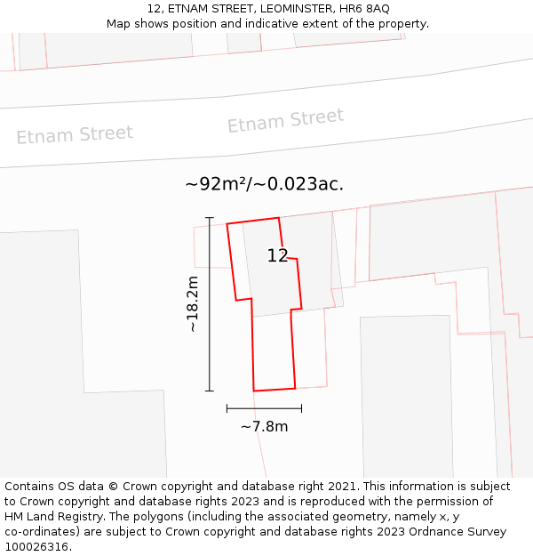 12, ETNAM STREET, LEOMINSTER, HR6 8AQ: Plot and title map