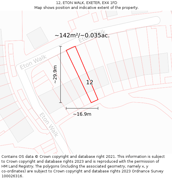12, ETON WALK, EXETER, EX4 1FD: Plot and title map