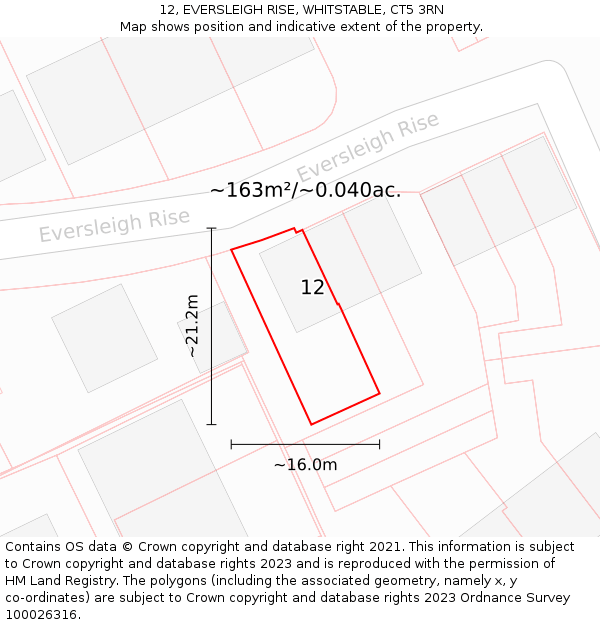 12, EVERSLEIGH RISE, WHITSTABLE, CT5 3RN: Plot and title map